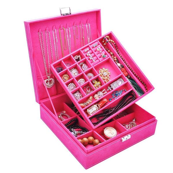 

jewelry box princess flannel double-layer european-style large square with lock ring hand pack storage boxes & bins