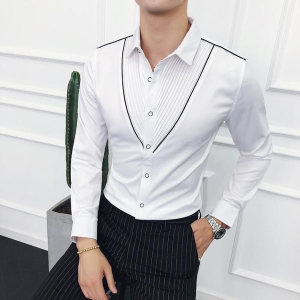 

men's casual shirts 2021 autumn white shirt korean version of the trend handsome young hairdresser long-sleeved inch, White;black