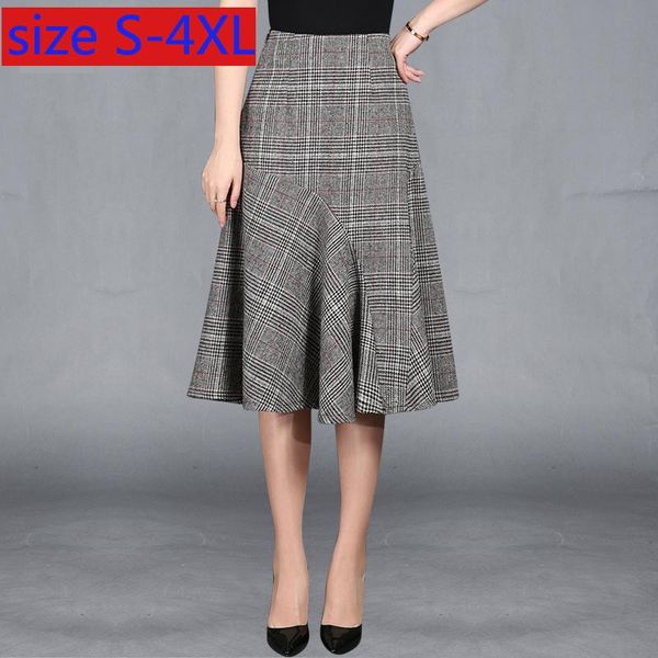 

skirts fashion winter autumn skirt women irregular fishtail plaid casual knee-length plus size s m l xl 2xl 3xl 4xl, Black