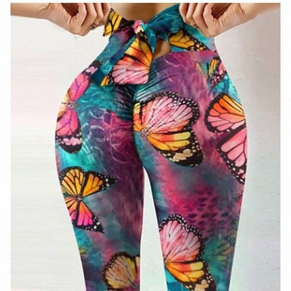 

women's fashion casual / sporty leggings elastic waist print ankle-length pants weekend yoga micro-elastic camouflage butterfly comfort, Black