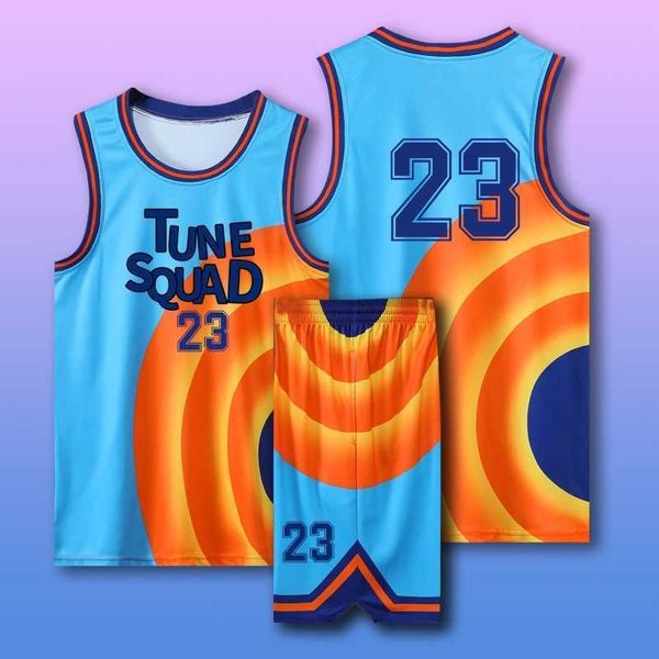 

costume space jam james 23# movie tune squad basketball jersey set sports air slam dunk sleeve shirt singlet uniform custom name, Black;white