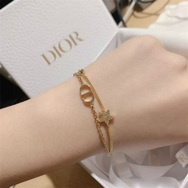 

special offer 75% off outlet online double layer love five pointed star brass bracelet letter bracelet female w23k, Silver