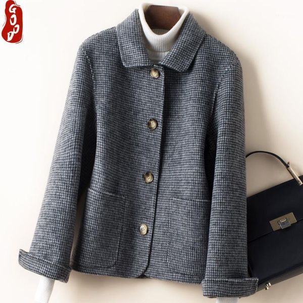 

elegant 100% wool coat female korean woolen jackets women clothes 2021 slim plaid spring autumn overcoat 1907777w751 women's & blends, Black