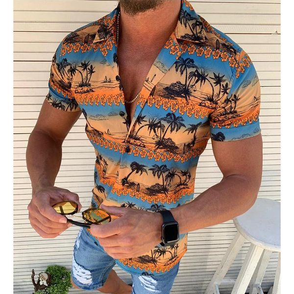 

men's casual shirts short sleeve shirt hawaiian beach holiday tree 3d print male lapel clothing fashion, White;black