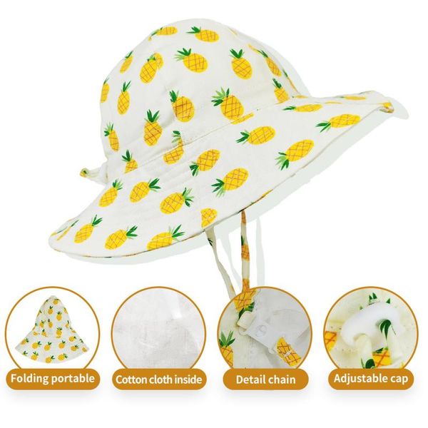 

caps & hats kids sun summer bucket hat fruit print outdoor protection toddler children beach cap fashion baby fisherman, Yellow