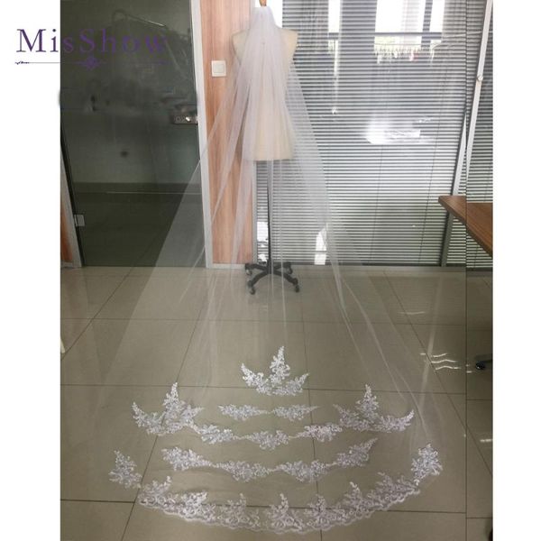 

bridal veils wholesale 100% reai po one layer tulle lace edge cathedral wedding 3 m long veil with comb accessories, Black