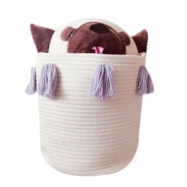 

cotton woven clothes kid toys storage basket with tassel,foldable dirty toys,art organizer holder laundry & organization