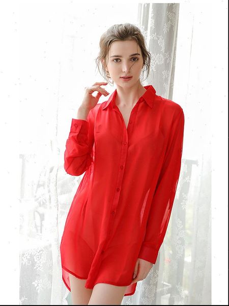 

plus size 5xl pink womens shirt sheer loose long chiffon blouses boyfriend style nightwear lady summer clothes, White