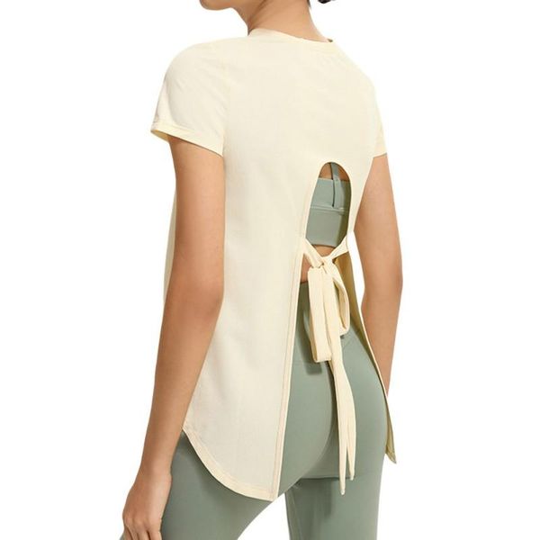

women's t-shirt hollow out bandage loose shirts for women short sleeve running t-shirts quick dry sports gym workout fitness, White