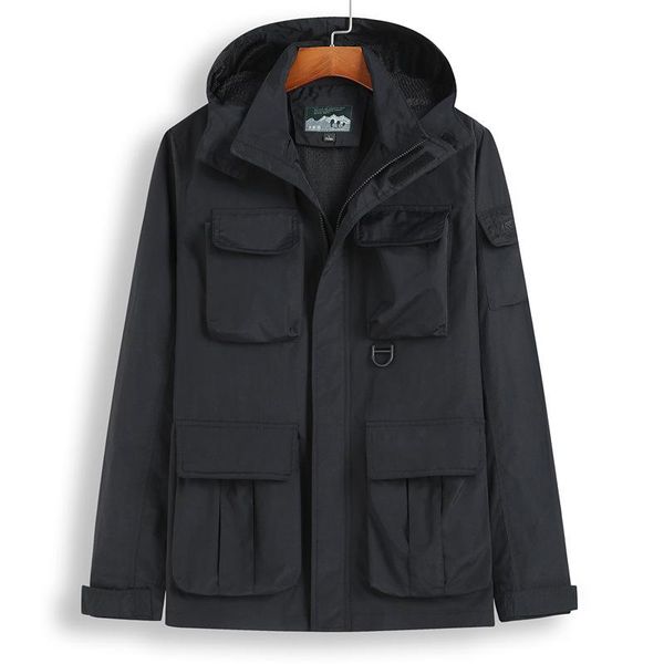 

men's jackets men military tactical soldier multi-pocket tooling jacket army sports coat windbreaker hoodie field outwear, Black;brown