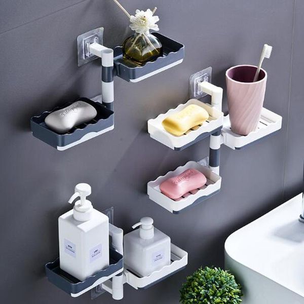 

soap dishes rotating box wall hanging perforated drain rack square multi-storage