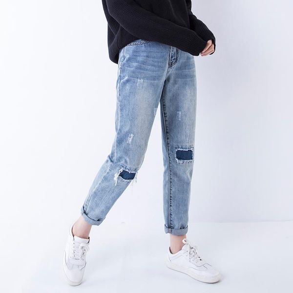 

women casual bleached ripped vintage denim pants jeans female pencil trousers ladies scratched holes 2021 women's, Blue