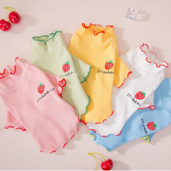 

dog apparel shirt cute basic t-shirt for small dogs girl puppy clothes pink strawberry embroidery chihuahua yorkshire vest pet