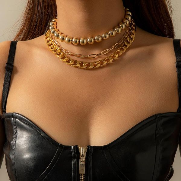 

chokers 2021 steampunk ccb beads choker necklace for women jewelry hip hop cross metal clavicle chain night club party gift, Golden;silver