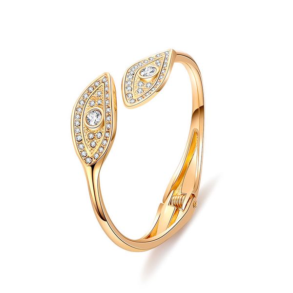 

gold two color fashion bracelet women's light luxury alloy bracelet gold plated leaf shape diamond opening jewelry, Black