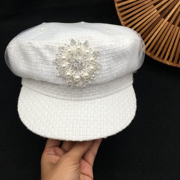 

visors early autumn white knitted cap female french small sweet temperament navy wind anise berets, Blue;gray