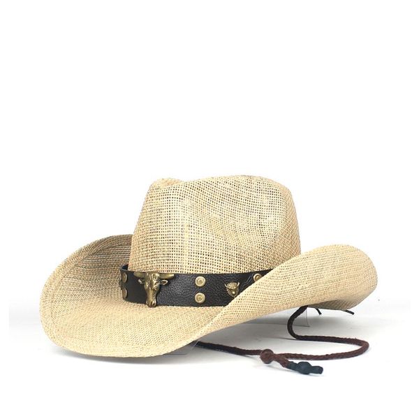 

cloches women men straw summer western cowboy hat with punk brand sombrero hombre beach cowgirl jazz sun panama size 56-58cm, Blue;gray