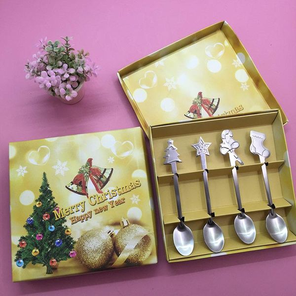 Cucchiai 4 pezzi Mini Natale in acciaio inossidabile Caffè Tè Cucchiaino per bambini Cucchiaino da tavola MD7