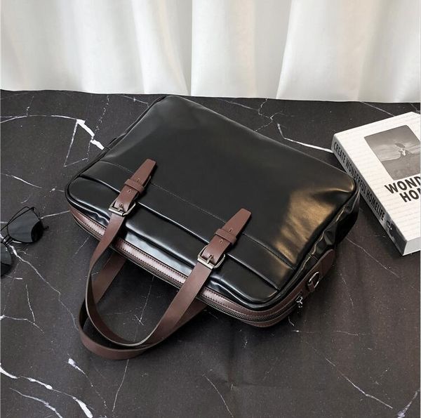 

men bag simple joker contrast leather business handbad horizontal soft leatheres mens computer handbag casual stitching leathers fashion han