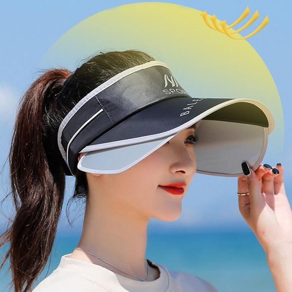 

wide brim hats 2021 style sun virsors sports print for women beach hat uv protection female cap scalable adjustable, Blue;gray