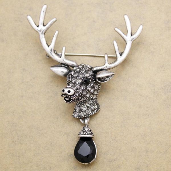 

pins, brooches vintage stag head deer antler hunting hat elk lapel scarf pin badge brooch anime jewelry pins stone crystal pendant drop, Gray