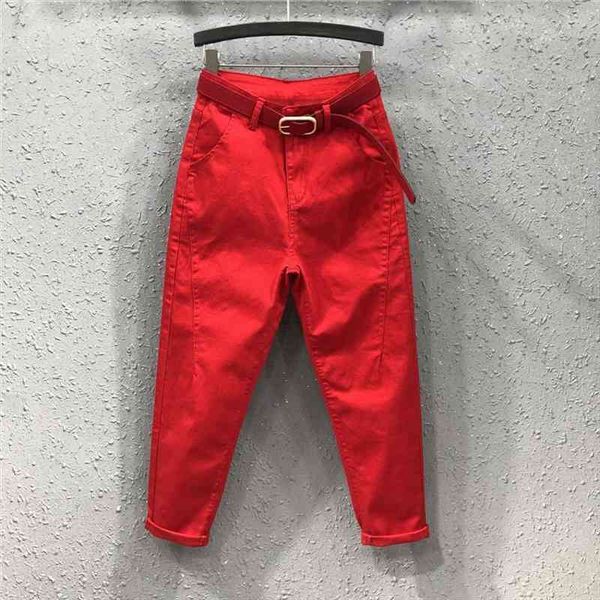 

pants spring zipper waist women jean red loose-fitting casual pantalones vaqueros mujer, Blue