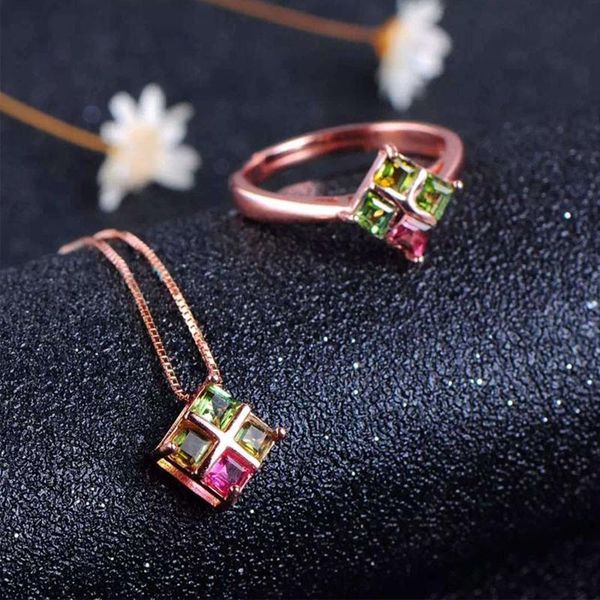 

bracelet, earrings & necklace 925 sterling silver square peridot pendent necklace, ring, jewelry set natural gemstone 3 x mm, Black