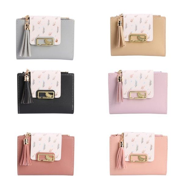 

wallets pu leather ladies short wallet tassels clutch bag cute korean card holder female folding small purse for travel ornament, Red;black