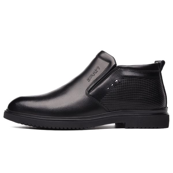 

men genuine leather winter boots warm snow men boots ankle boots for men business dress shoes, Black