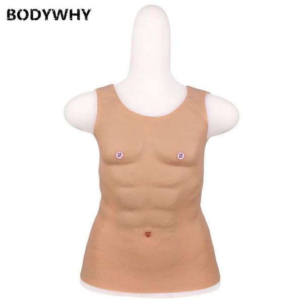 

women's shapers silicone chest pectoral half body round neck muscle pack eight abs shapewear crossdresser tummy shaper, Black;white