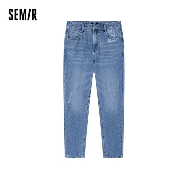 

men's jeans semir men fashion loose straight casual wide leg pants cowboy mans streetwear hip hop trousers, Blue