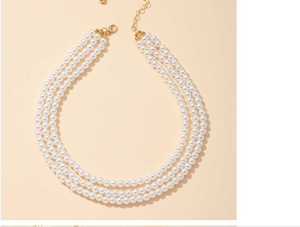 

chokers 2021 european and american wowen creative 3 layers freshwater pearl high fashion elegant necklace for party birthday gift, Golden;silver