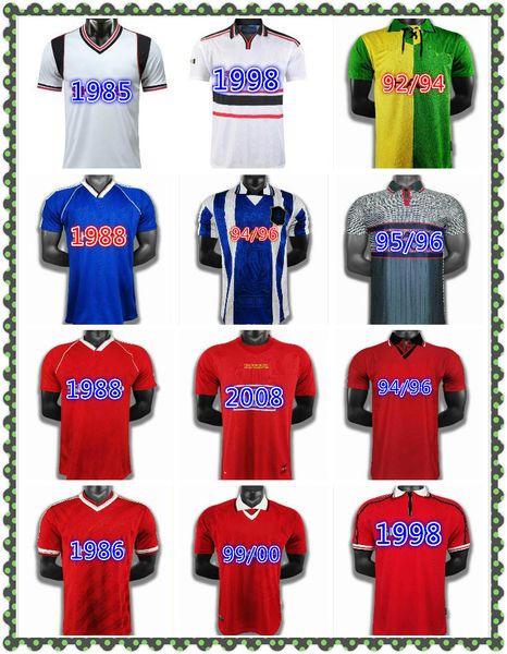 

man 07 08 90 92 utd retro manchester soccer jerseys 1994 1998 united ronaldo beckham cantona keane scholes giggs football shirt, Black;yellow