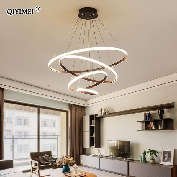

pendant lamps white/coffee led lights for living room foyer circle rings acrylic aluminum body home lamp fixtures ac85-260v dero