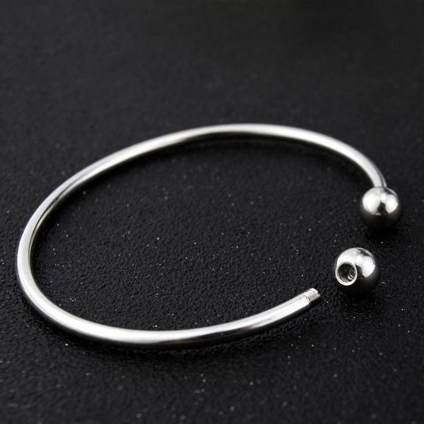 

10pcs/lot stainless steel silver tone round expandable bangles bracelets single bar with removable ball end cap sl-021*10 bangle, Black