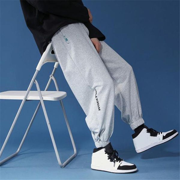 

men's pants men summer sport sweatpants high street elastic waist harem wild youth ankle-length gray jogger trousers 2021, Black