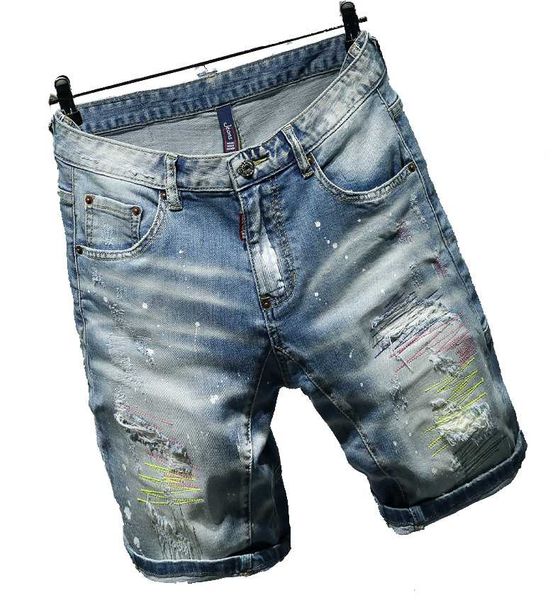 

factory graffiti design jean denim short hand-painted men's shorts jeans, Blue