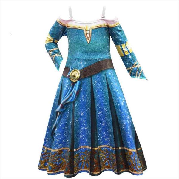 

girls cosplay spring kids halloween girl dress braver legend merida costume princess carniva kid clothes, Red;yellow