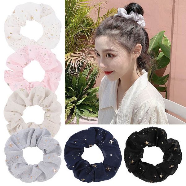 

girls hair accessories tie hairbands teenage childrens chiffon large sweet fabric ring scrunchies kids head bands b7668, Slivery;white