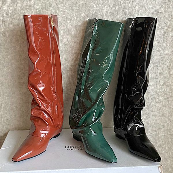 

boots autumn winter genune leather women's zipper pointed toe wedges heels pumps female party basic shoes woman ktkw, Black