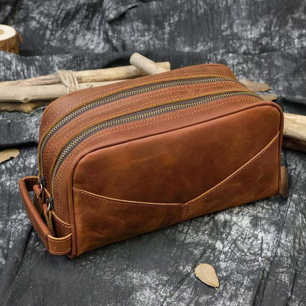 

wallets man crazy horse genuine leather clutch wallet handbag women high capacity cosmetic toiletry cases phone bags big cowhide1, Red;black