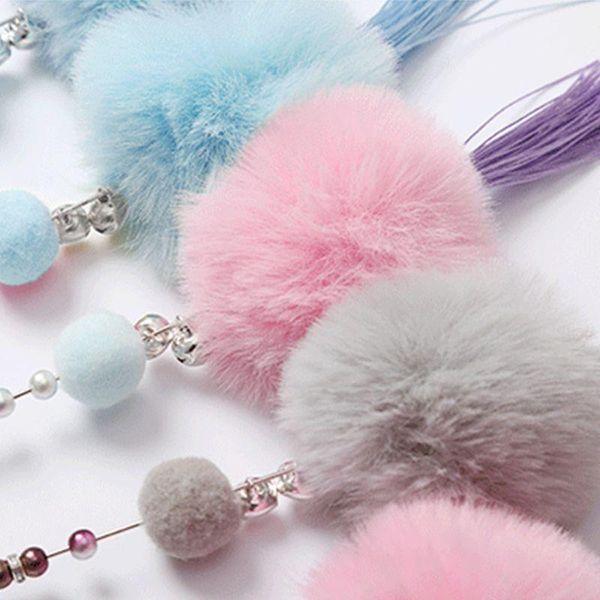 

cat toys tassel colored beaded short s catcher teaser wand with hair ball pet interactive toy funny stick beautiful drop ship