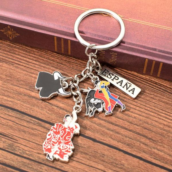

keychains vicney fashion spain style souvenir key chain espana dancer keychain bull fighter and keyring gift for friend, Silver
