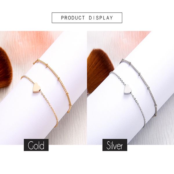

2pcs/set minimalist gold silver color small love link chain bracelets for women friendship love charm bangles jewelry, Golden;silver