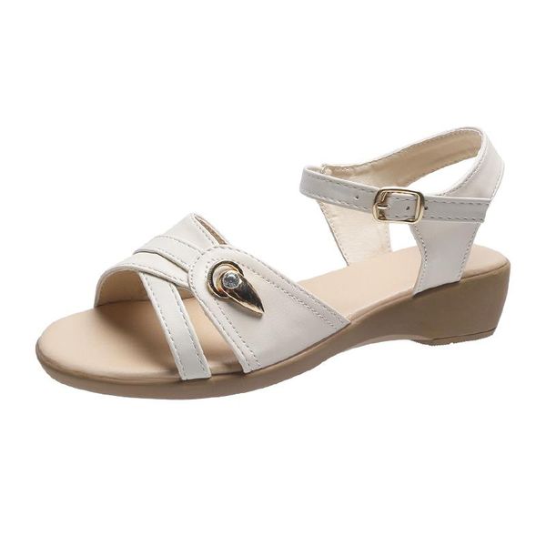 

sandals 2021 summer mother shoes flat women aged leather soft bottom mixed colors fashion outdoor comfortable old, Black