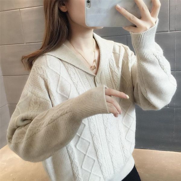 

women's sweaters room 217406, row 1, no. 2 (] real shooting diamond twist solid color navy collar pullover sweater [1690] 54, White;black