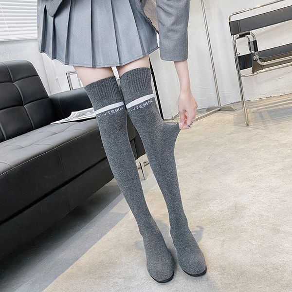 

boots crystal square heel over-the-knee shoes woman autumn long botas mujer stretch fabric socks women thigh high, Black