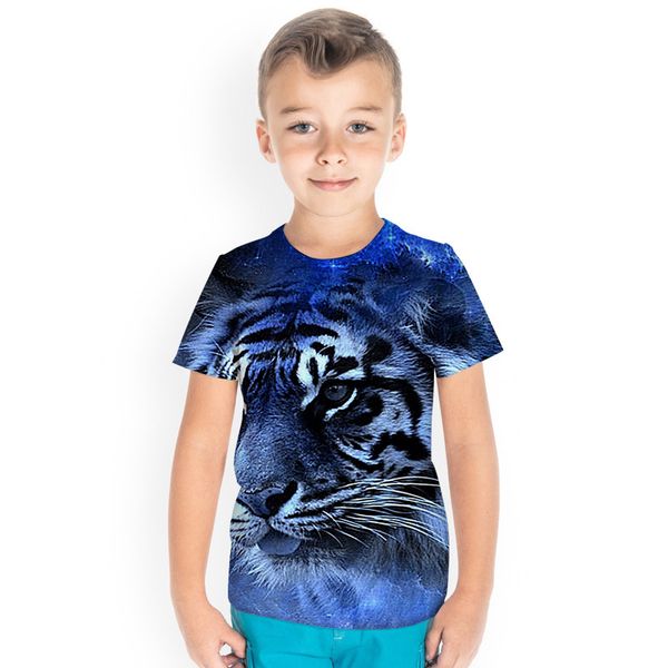 

white tiger design original printing children 3d printing t-shirt animal print summer daily sports shirt round neck short sleeve high qualit, Blue