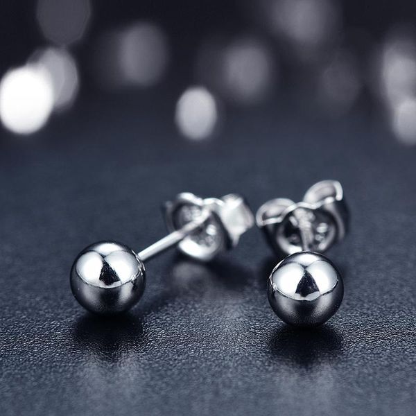 

stud real pt950 platinum earrings women luck smooth ball 3mmw 5mmw 7mmw gift, Golden;silver