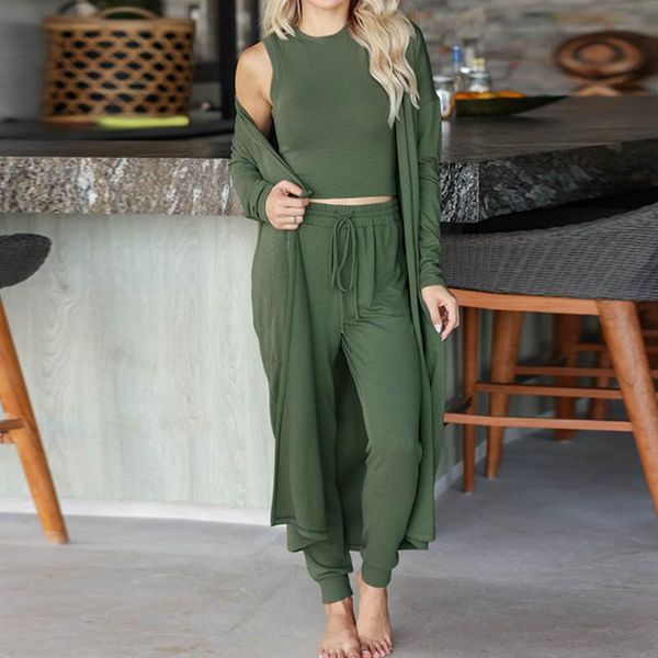 

women's tracksuits knitted suit lantern sleeve sweater pullover elastic waist trousers 2021 women 3 piece, Gray